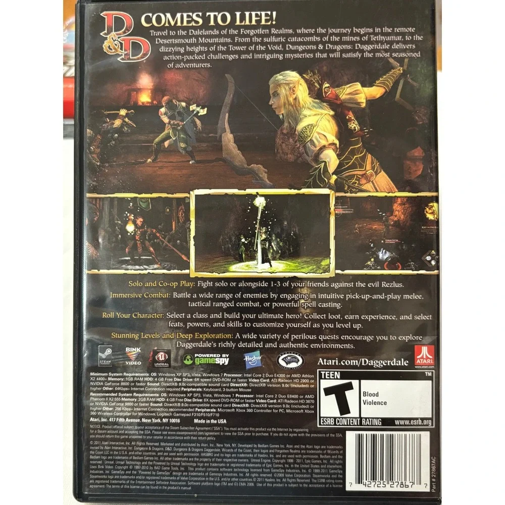 Dungeons Dragons Daggerdale PC DVD ROM Game Atari Bedlam Online Interaction Teen